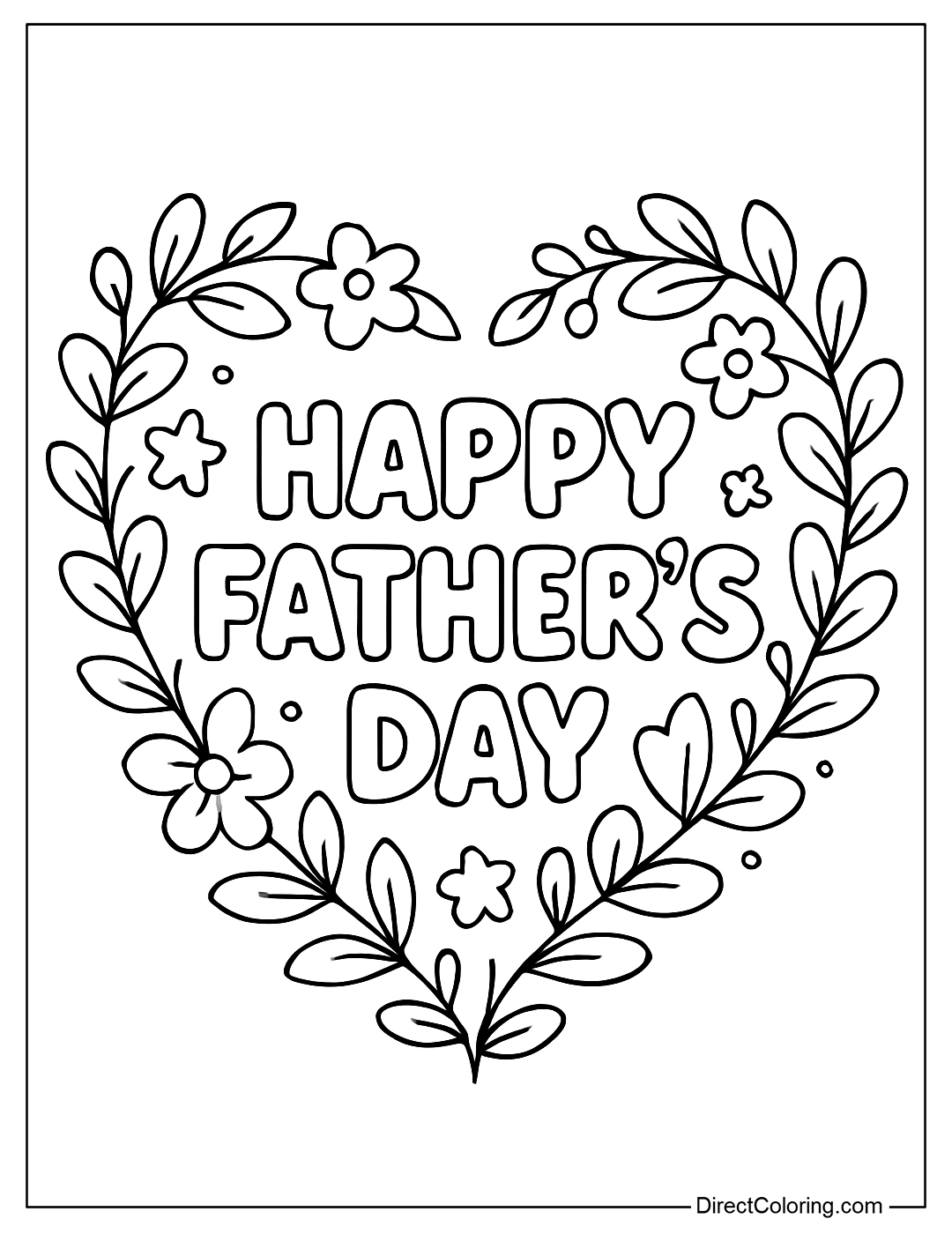 A large heart wreath coloring page with the words 